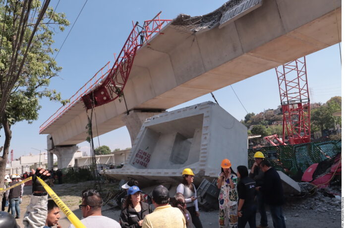 Cae pieza de 9 toneladas en obras del Tren Interurbano