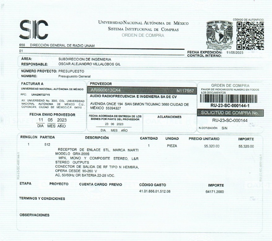 ORDEN DE COMPRA A FAVOR DE AURI
